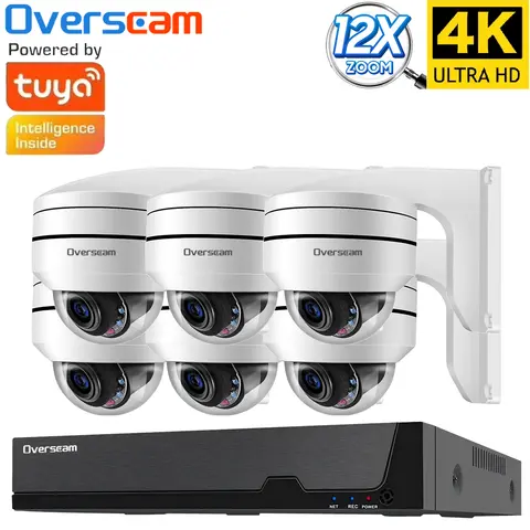 4K Tuya POE 감시 시스템 12X 줌 8MP 오디오 기록 PTZ CCTV POE AI 보안 IP 카메라 8CH P2P NVR 비디오 감시 키트