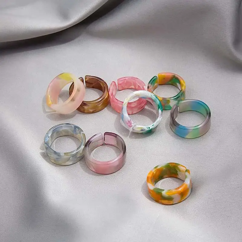 2022 Fashion Irregular Geometric Colorful Smudge Gradient Acetate Acrylic Open Ring For Women Travel Party Simple Jewelry Gifts