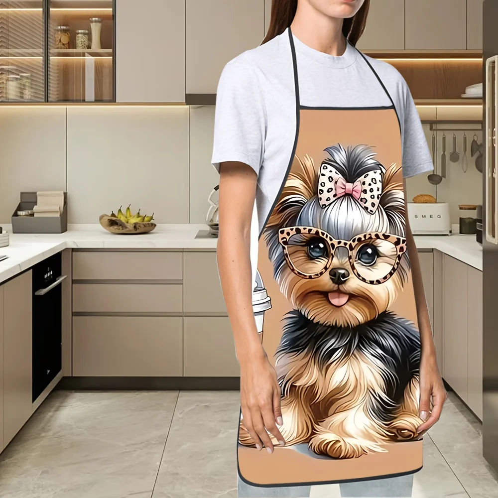 

Cute Cartoon Dog Coffee Printed Waterproof Apron Unisex Kitchen Chef Cooking Bib