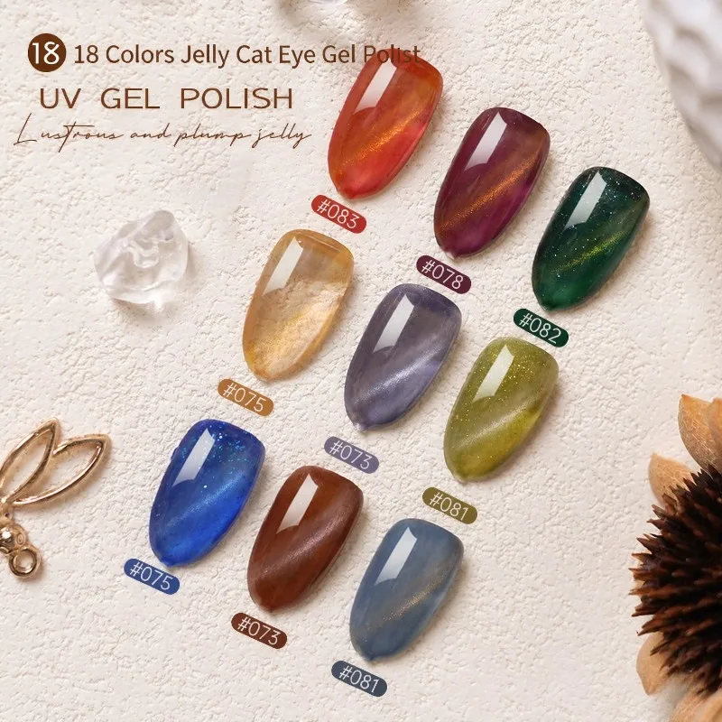 Jelly Cat Eye UV Gel Nail Polish 18 Colors 3D Translucent Glass Magnetic Effect Soak Off 7ml Nail Art Manicure Salon Home DIY