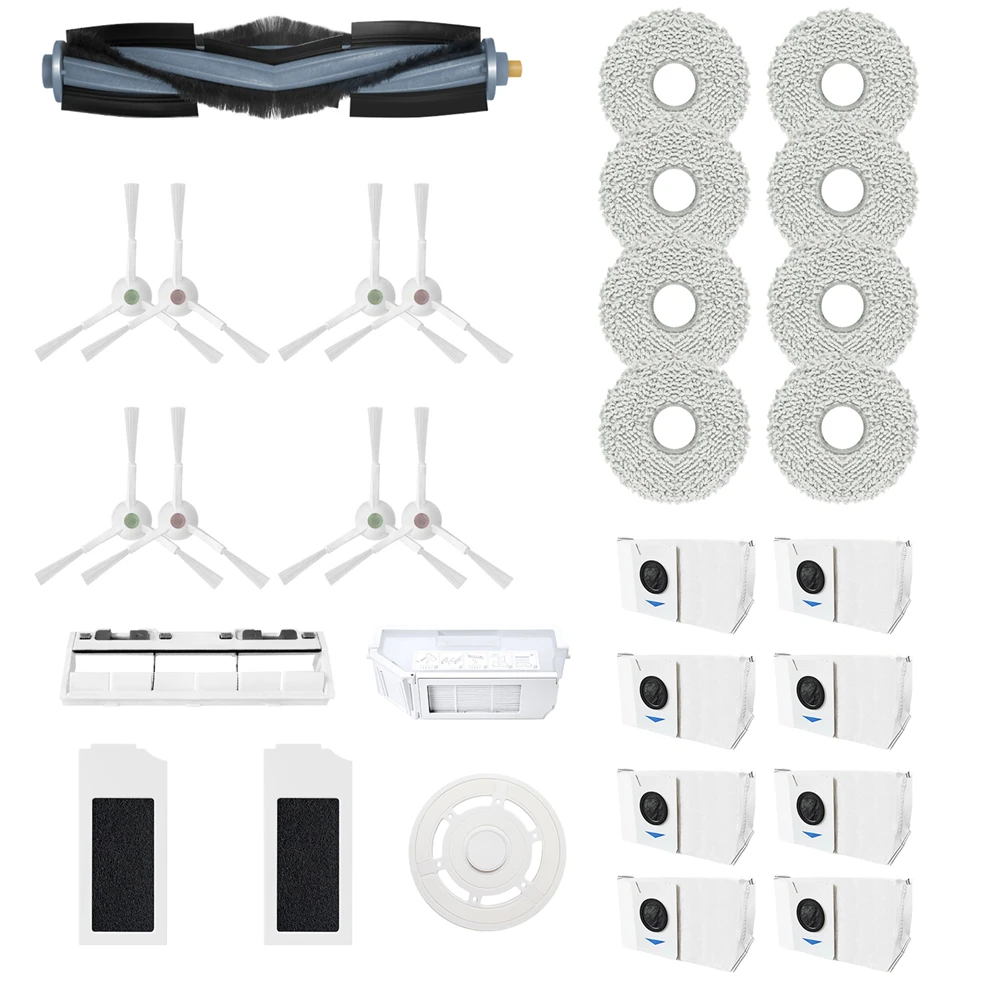 Replacement Dust Box*1+Cover*1+Roller*1+Side Brush*8 +Filter*2+Mop Cloth*8+Dust Bag*8+Backet*1 for Ecovacs T10S PRO 30pcs-Kits