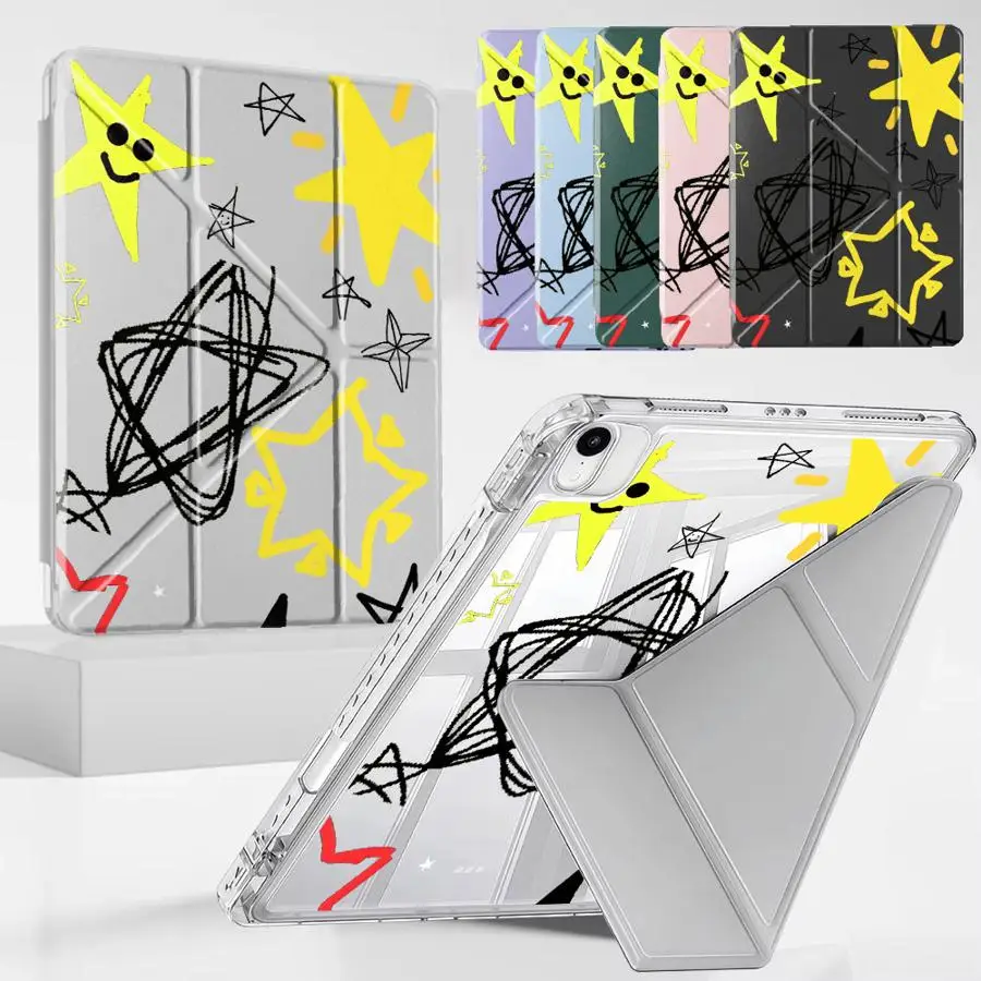 

Star Pattern Tablet Case For iPad Mini 6 7 Pro 2025 Air 4 5 M3 M2 1 2 M4 11inch Pro 11th 10th 9th 8th 7th 12.9inch Y-Fold Holder