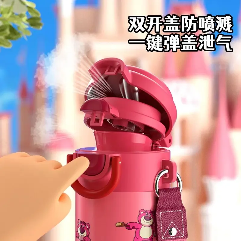 Tasse à eau isotherme en acier inoxydable avec paille, motif de dessin animé créatif, Disney Lotso mignon, anti-chute portable, nouveau point de soupière