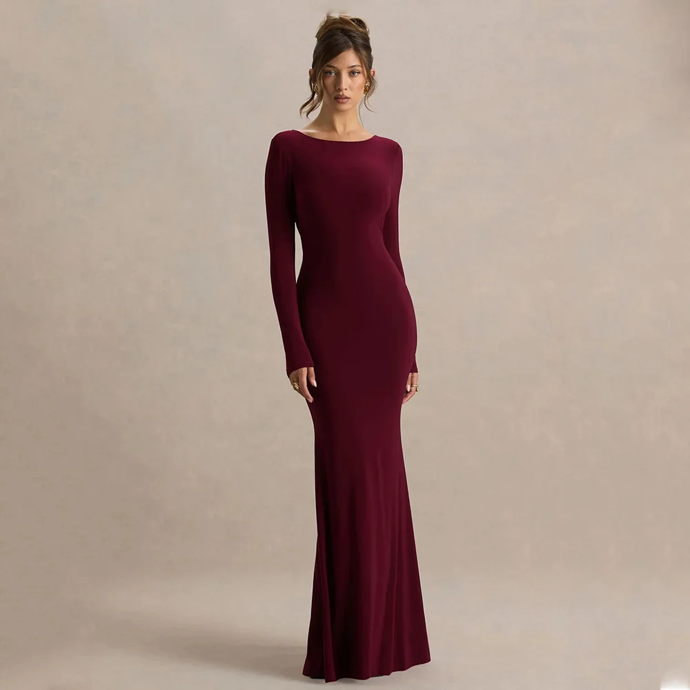 

DRESS FORU Elegant Red Evening Dress Jersey for Floor-Length Scoop Backless Prom Dress Mermaid Vestidos De Fiesta Customized