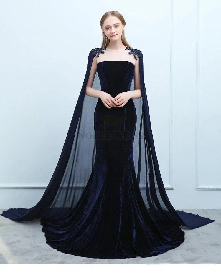 Long Wedding Cape Bridal Cloak Shawl Coat Chiffon Party Wrap Crystal Applqiued Shoulder Drag Train Customized image 6