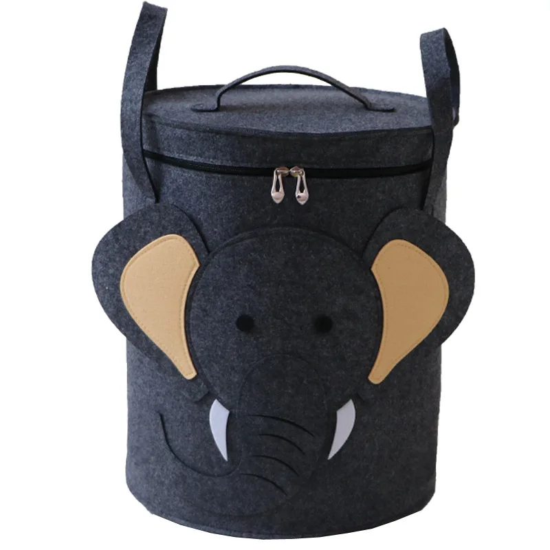 

Cartoon Storage Bucket with Lid Felt Cloth Animal Storage Bucket Thickened Folding Toy Storage Bag Dustproof Storage Bag