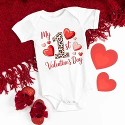 My First Valentine Print Baby Romper Funny Valentine Newborn Outfit Bodysuit Short Sleeve Jumpsuit Infant Holiday Clothes Outfit