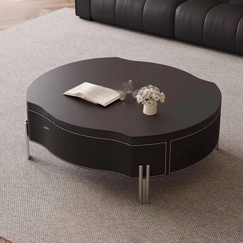 black rock slab saddle leather coffee table household retractable rotating multifunctional coffee table