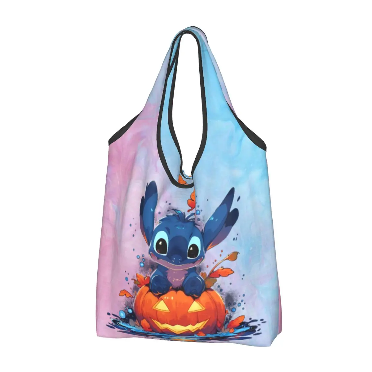 

Custom Halloween Stitch Groceries Shopping Bags Fashion Shopper Tote Shoulder Bag Large Capacity Portable Disney Handbag