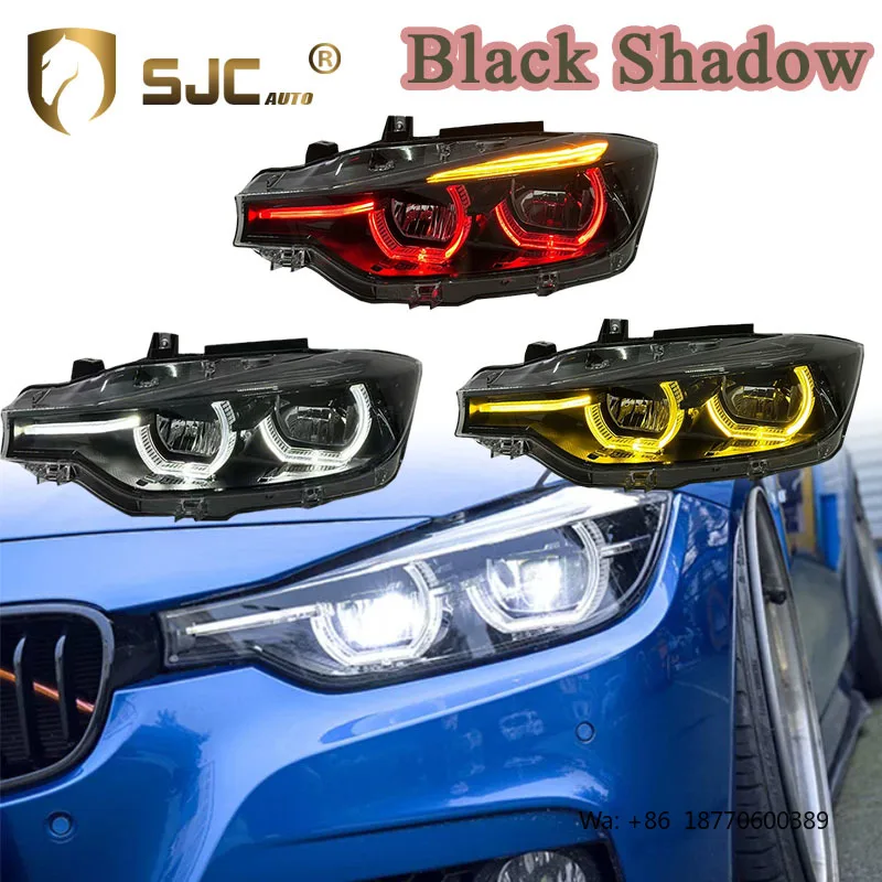 SJC Auto Car Part for BMW 3 Series F30 F35 2013-2018 Yellow White Red Smoked  V3 Style Tri Color DRL LCI Style LED Headlight