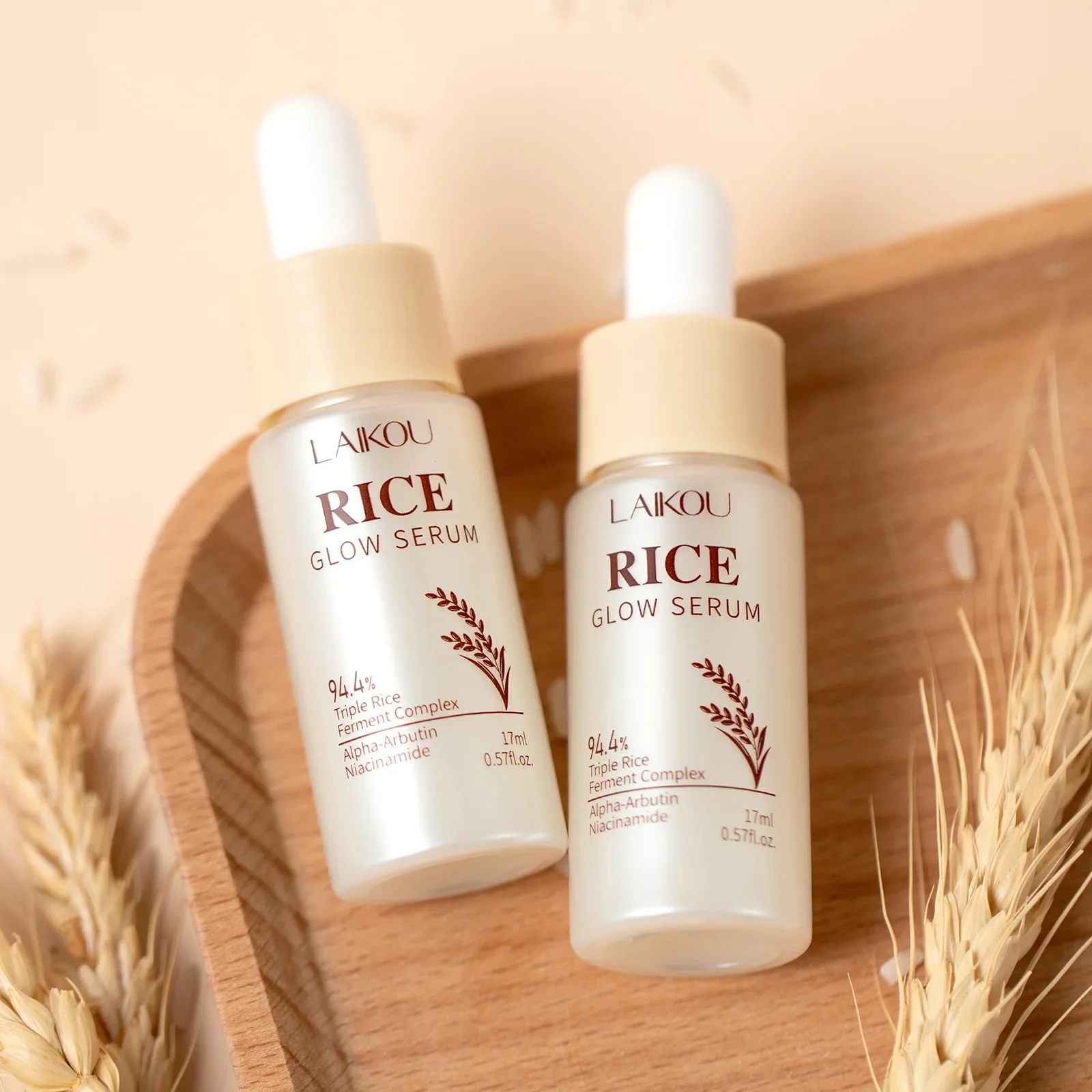 

LAIKOU 17ml Rice Raw Pulp Face Serum Hyaluronic Acid Face Essence Moisturizing Brightening Firming Serum Facial Skin Care