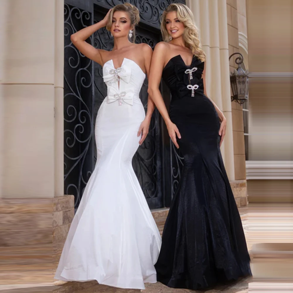 

Elegant Women's Dresses for Evening Party Velour Mermaid/Trumpet Prom Dress Black&White Sweetheart Bows Bespoke Occasion Gown