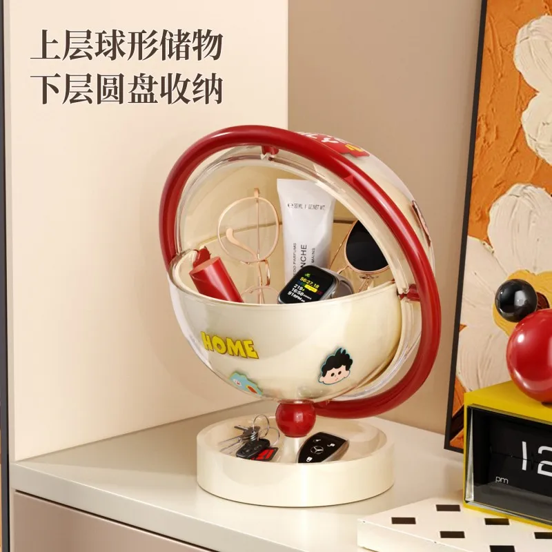 Creative Rotatable Globe Storage Box With Lid, Stylish Desktop Key Container for Entryway & Dresser