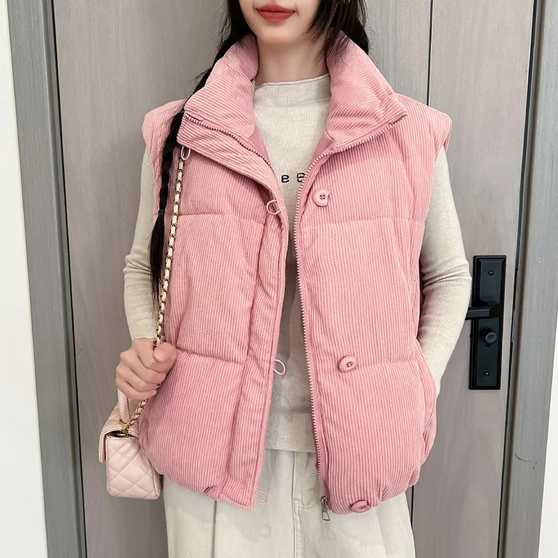 Women's Autumn Winter Top Coat Cotton Coat Vest Stand-up Collar Short Thick Warm Simple Comfortable Soft Niche Versatile Skinny