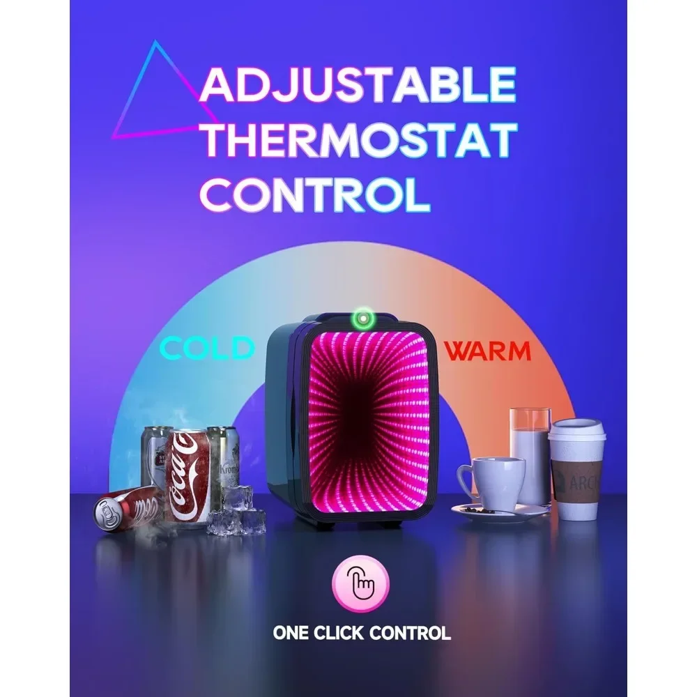 Mini Fridge, 4 Liter/6 Cans, with Dimmable LED Light,AC/DC Portable Cooler and Warmer Gaming Mini Fridge for Bedroom, Office, Rv