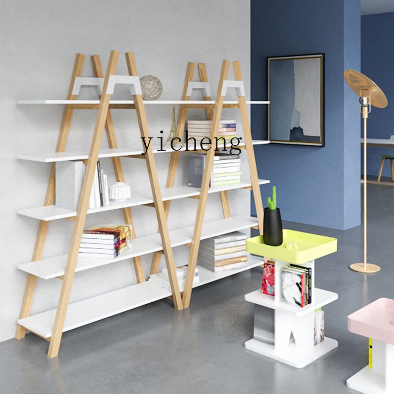YFY  furniture bookshelf simple modern solid wood floor rack living room creative home display rack