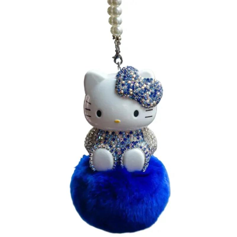 MINISO HelloKitty Car Hair Ball Diamond Pendant Car Pendant Interior Ladies Cute Car Rearview Mirror Handmade Decoration Gift