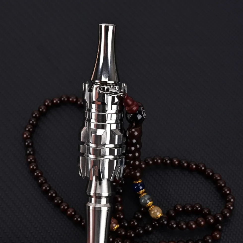 Men's Mecha Titanium Hookah Tips with Retro Wooden Chain for Stylish Smoking Experience