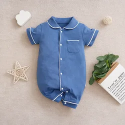 Summer Style Newborn Boys And Girls Casual Home Solid Color Comfortable Cotton Short Sleeved Jumpsuit