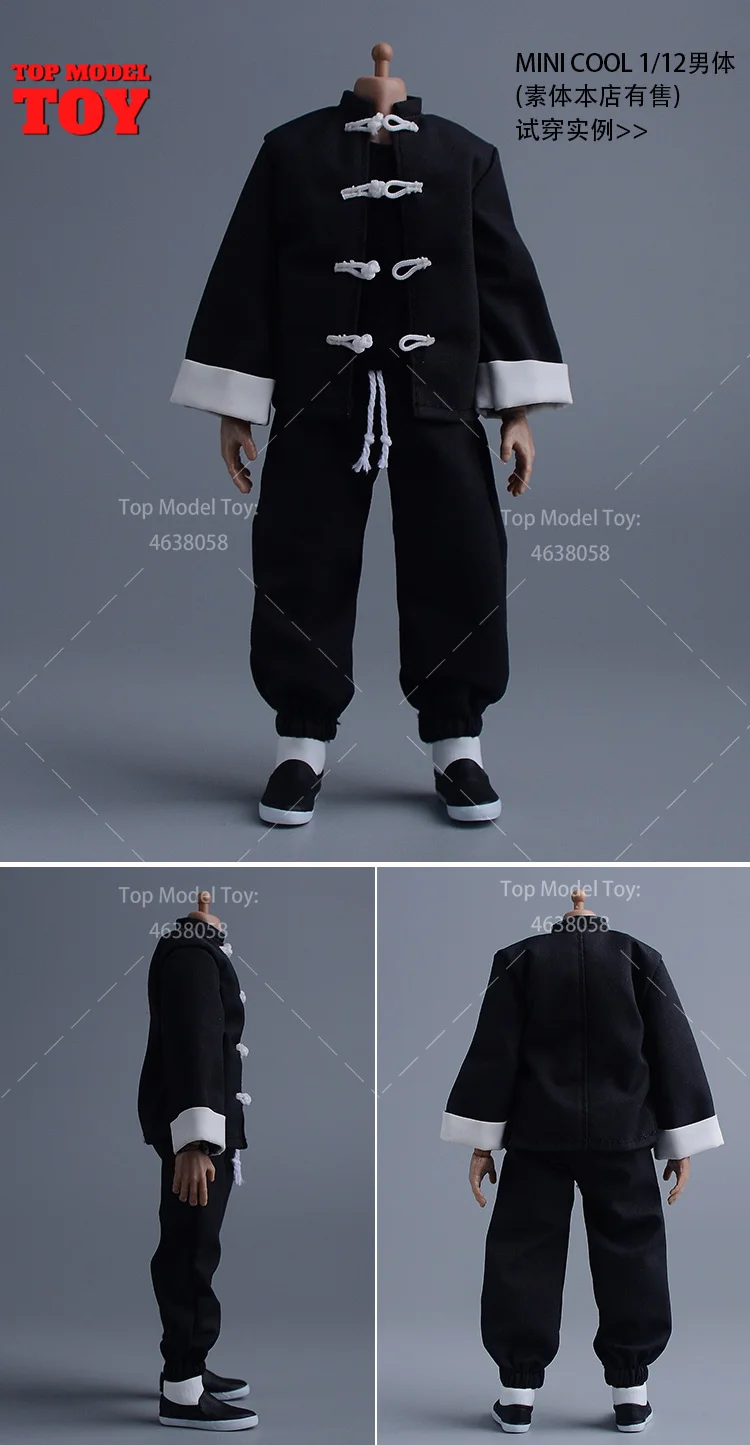 1/12スケール ヴィンテージカンフーシューズ Tシャツ パンツ スーツ 服 モデル 6インチ ロマンキー 男性兵士 アクションフィギュア ボディドール おもちゃ