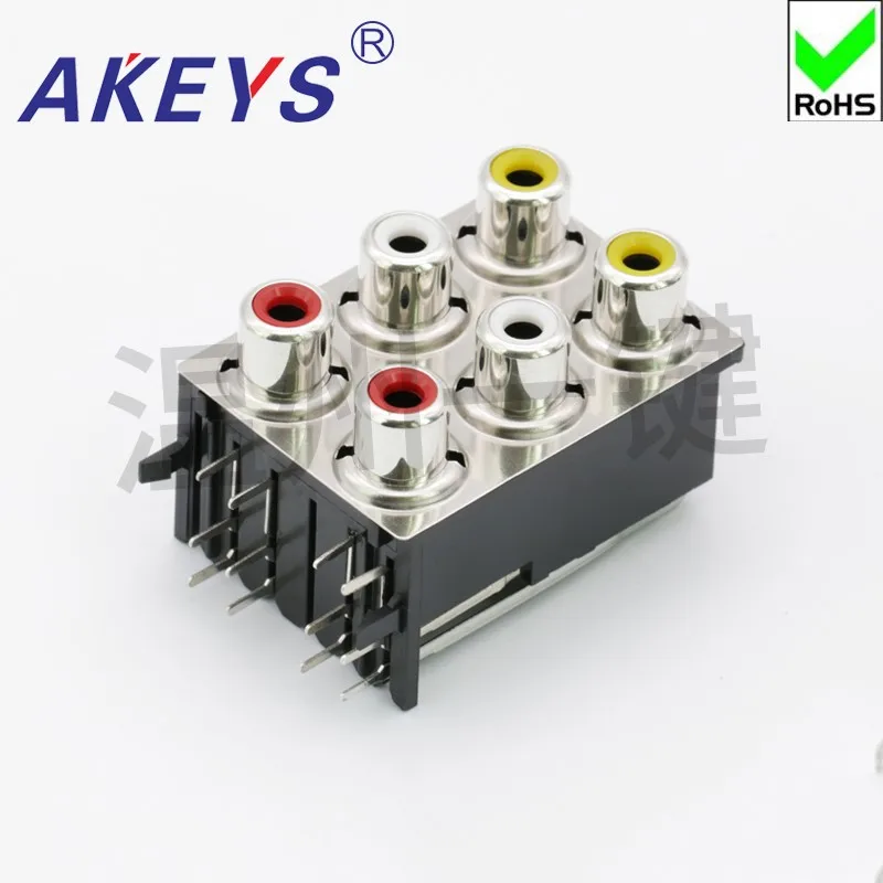 10 pcs AV with core socket RCA seat six-hole PCB welded Audio Video socket Lotus seat AV6-8.4-17PB
