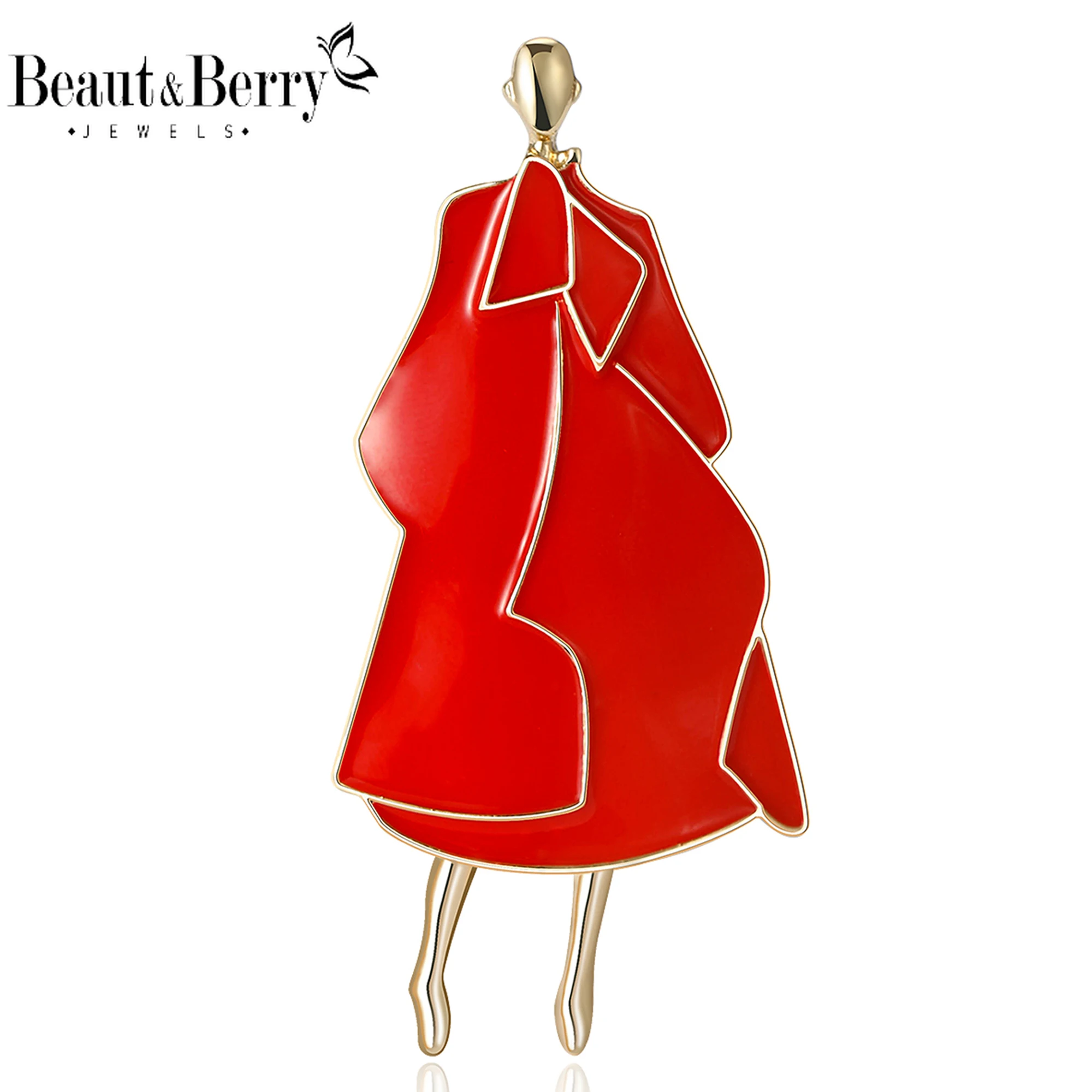 Beaut&Berry Trendy Enamel Model Girl Brooches for Women Figures Pins Casual Party Accessories New Year Gifts Friends Decoration