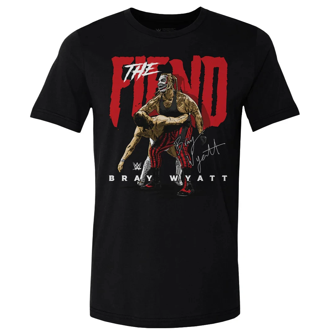 Men's 500 Level Black Bray Wyatt The Fiend T-Shirt Letter Graphic T Shirts for Men Cotton Tees Summer Loose Mens Tops Clothing