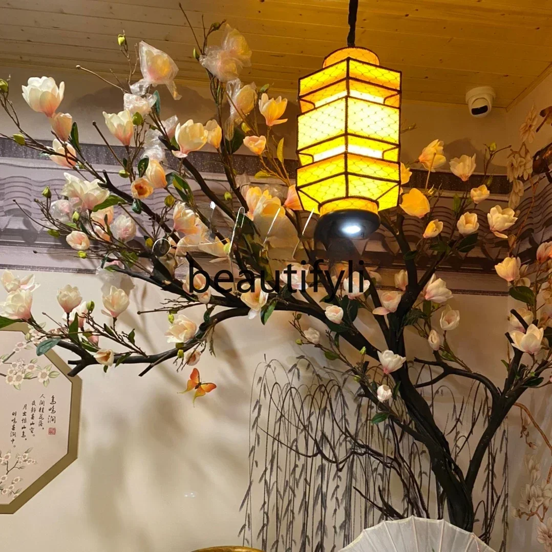 YHH A33 محاكاة شجرة ماغنوليا شجرة وهمية كبيرة محاكاة أرضية النبات زهرة الفن نافذة الديكور غرفة المعيشة زخرفة