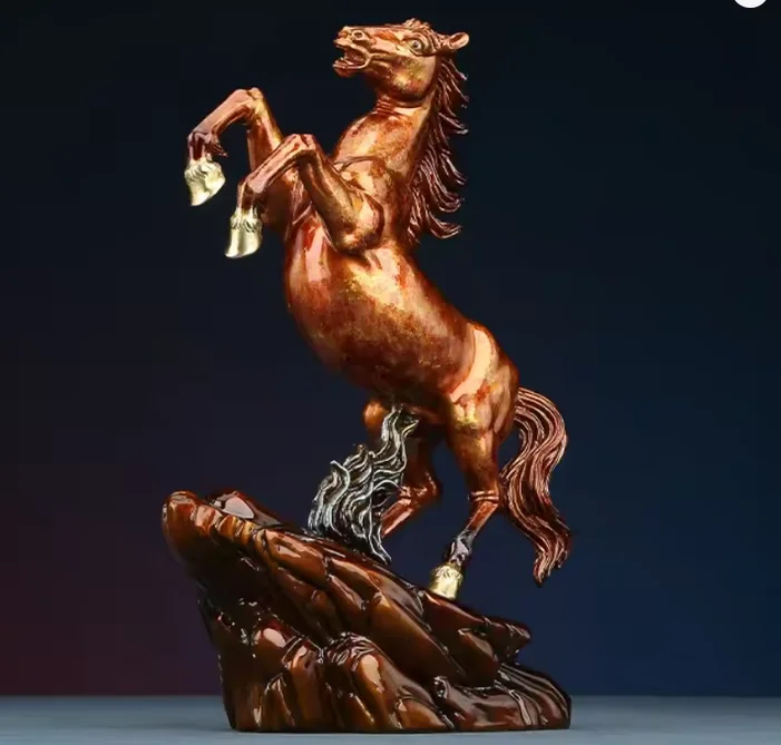 27cm Painting Copper Horse Statue 'Horse come successful ' Braving Horse with Feet sculpture
