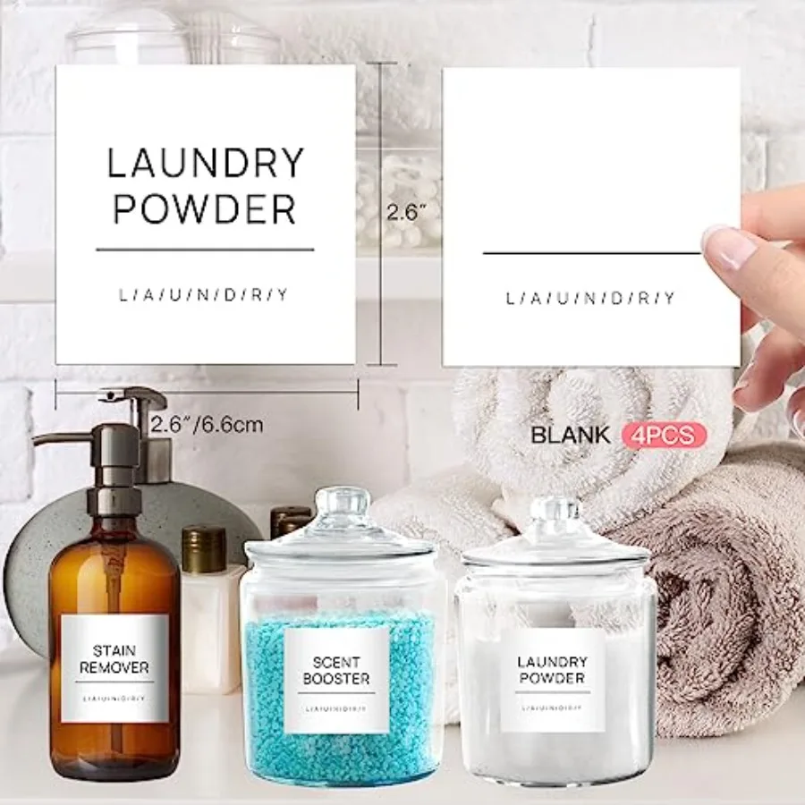 32 قطعة من ملصقات الغسيل البيضاء لملصقات الغسيل للحاويات ملصقات التنظيف المقاومة للماء لتنظيم تخزين غرفة الغسيل