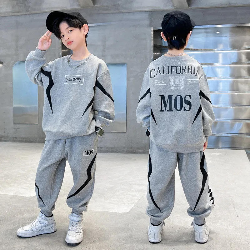 Teen Boys Contrast Alphabet Lightning Sweatshirt+Sweatpant Sets Children Tracksuit Kids Outfits Jumper Pant Jogger Set For 5-15Y