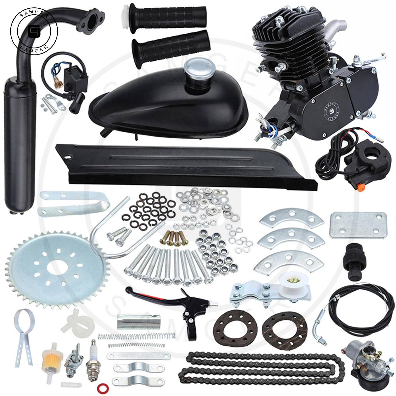 Samger Kit de moteur à essence de vélo 50/80cc 2 temps pour bricolage vélo électrique ensemble complet de moteur VTT moteur à essence moteur noir