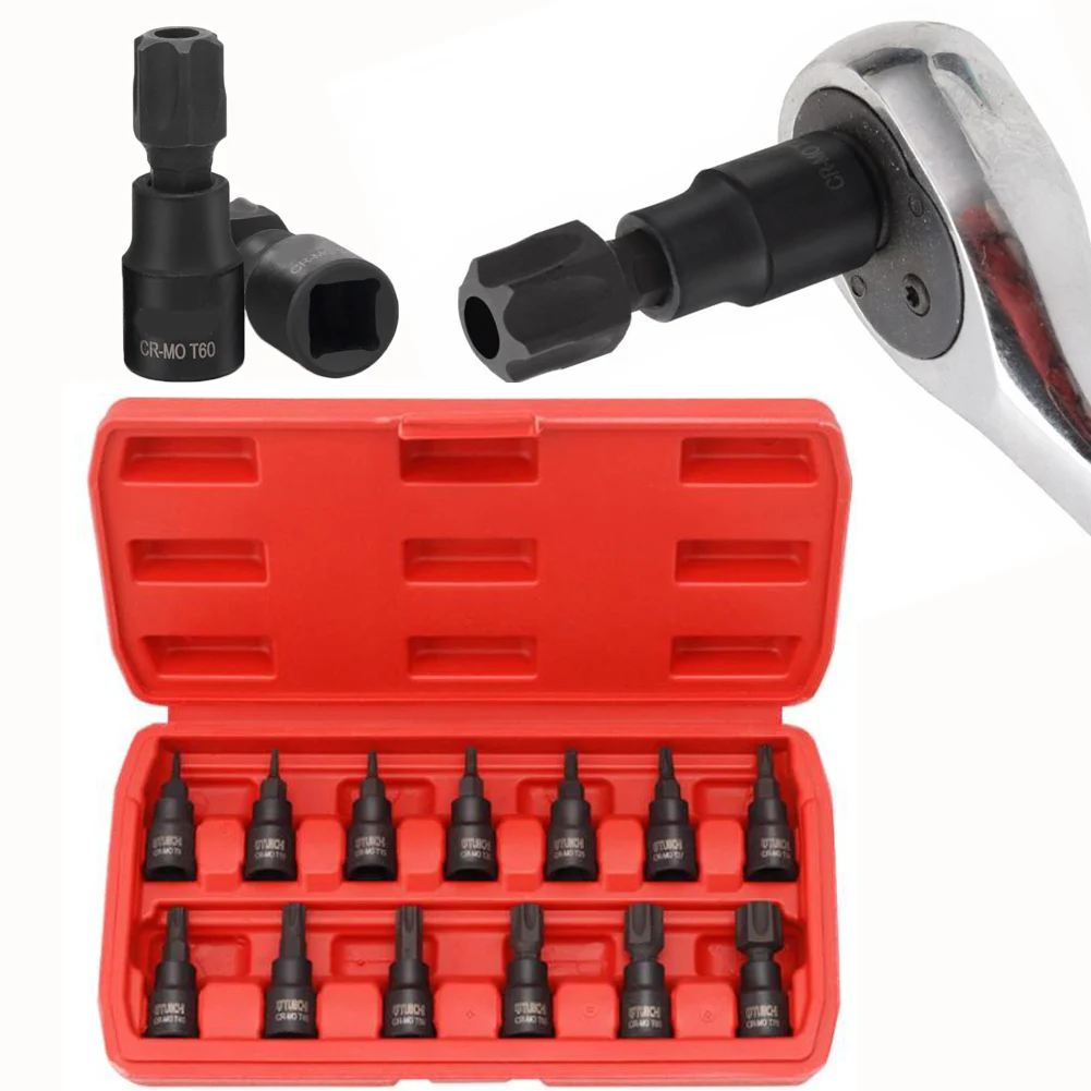 

Набор торцевых головок Torx с приводом 3/8 дюйма, от T8 до T70, с полым звездообразным адаптером для ударного гайковерта, инструменты для автомехаников