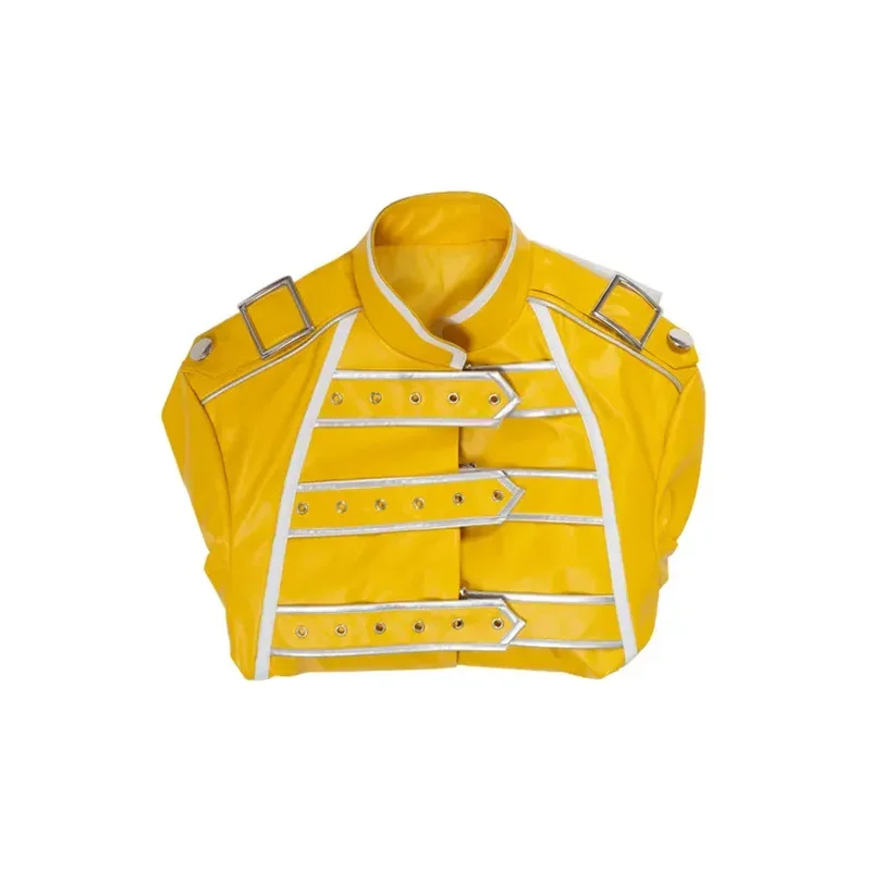 2025 جديد الملكة الرصاص غناء فريدي ميركوري تأثيري أنيمي زي للكبار الرجال سترة صفراء معطف هالوين كرنفال جزء QIQ31