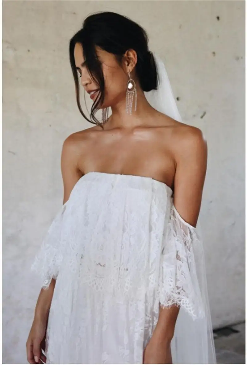Simple Boho Lace Wedding Dress 2026 Off Shoulder Backless A-line Beach Bridal Bride Gowns Vestidos De Noiva