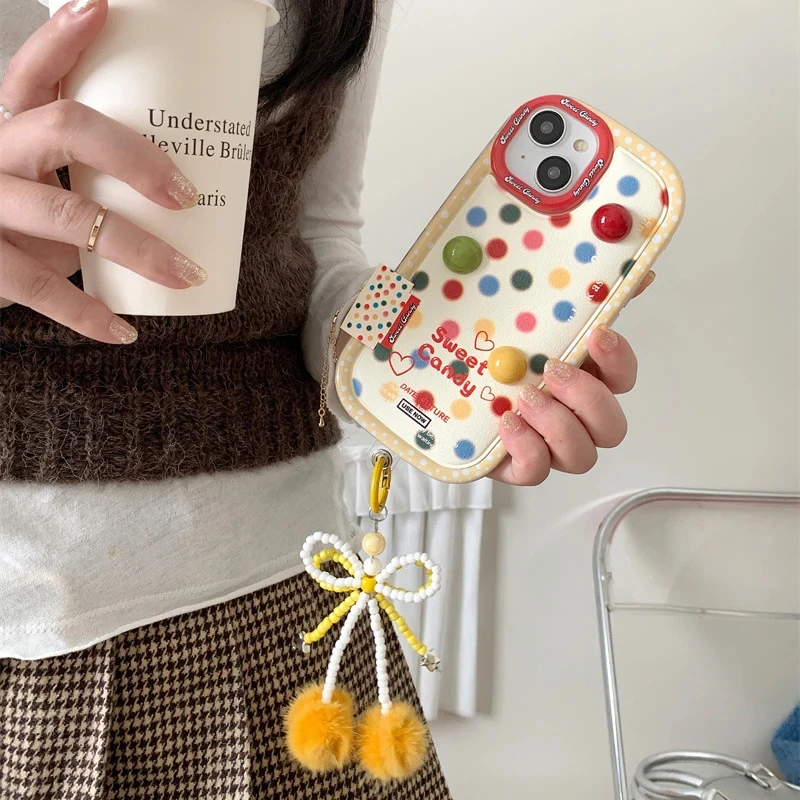 

For Iphone 15 Pro Max Protective Case Cute Colored Polka-dot Cover for Iphone 15 Pro Soft Plush Ball Cover for Iphone 14 13 Pro