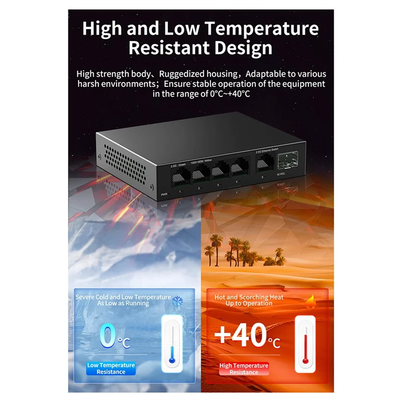 -FDDT 2.5G Switch 5 portas 2500Mbps Switch de rede com 10G SFP + Auto MDI/MDIX Plug And Play Switch Ethernet não gerenciado PLUGUE