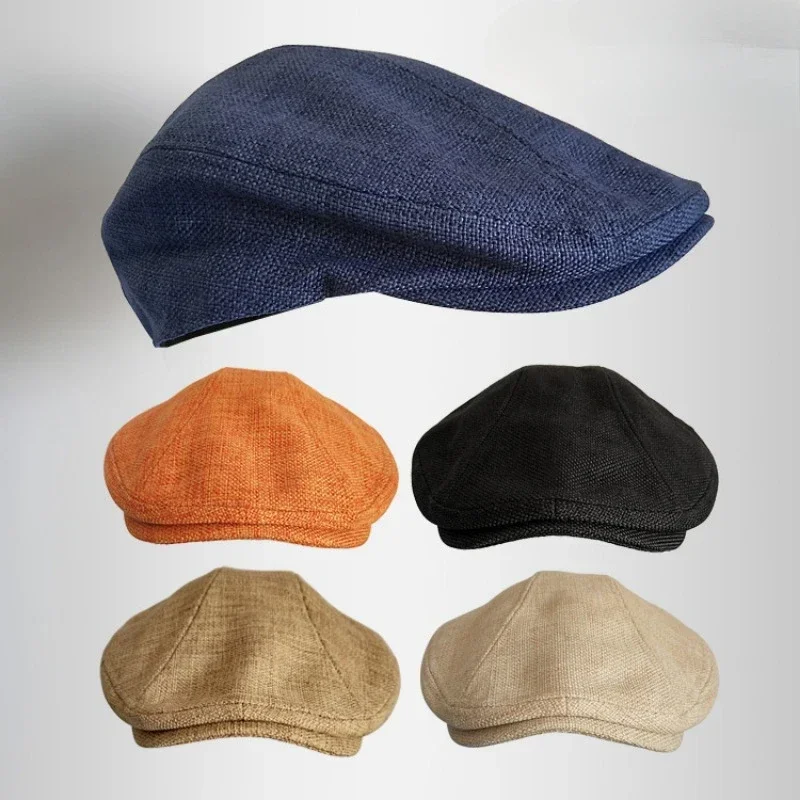 Big Size Summer Linen Solid Newsboy Caps Men and Women Painter Beret Hats  Adult Casual Ventilate Sunprotection Advancing Hat