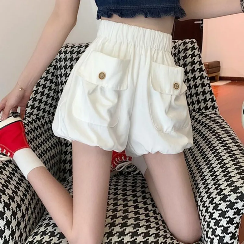 Calças curtas mulher bloomer branco cintura alta shorts para mulheres elástico jorts designer harajuku moda verão para usar roupas 2024