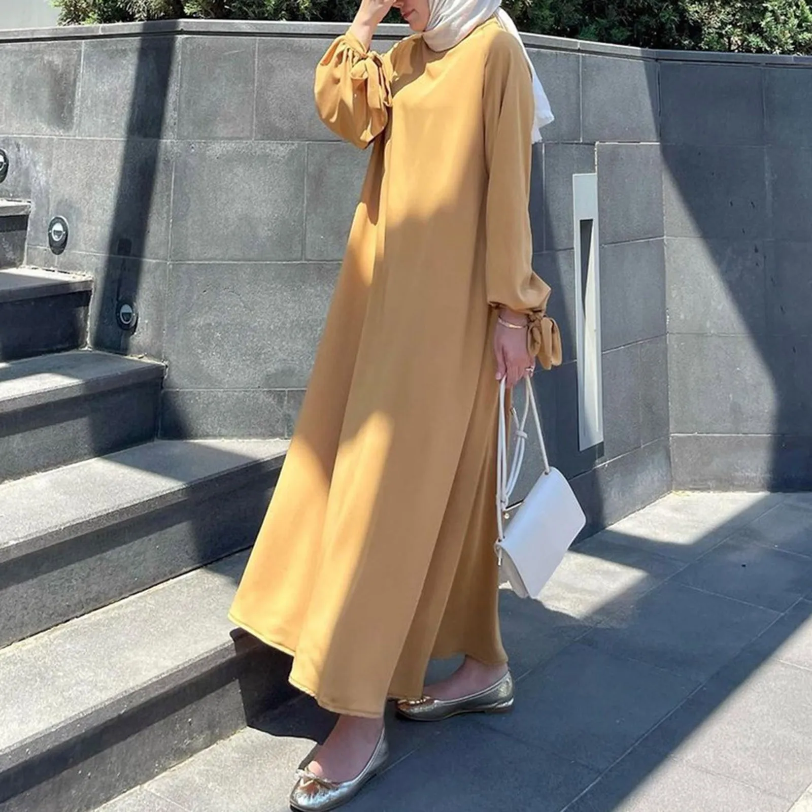 

Women's Muslim Long Sleeve Dress Causal Vintage Pullover Abaya Prayer Dresses Solid Color Ankle Length Sundress For Women 2024