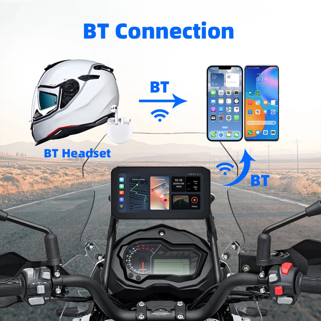 دراجة نارية DVR 6.25 "لاسلكية CarPlay أندرويد المحمولة الرقمية دراجة نارية لوحة القيادة لتحديد المواقع والملاحة شاشة عرض TPMS