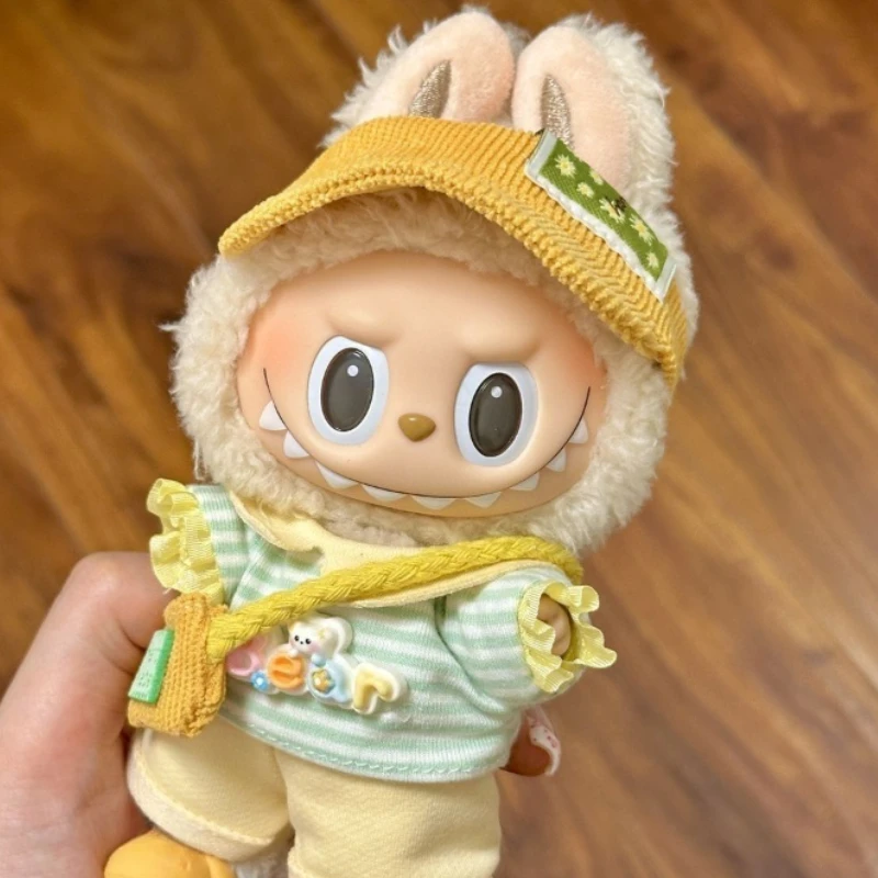 Sommer geeignet für 17 cm V1 V2 V3 Labubu Puppe Kleidung Hut Top Hosen Tasche Anhänger Set Cartoon niedlich Ersatz Kleidung Zubehör