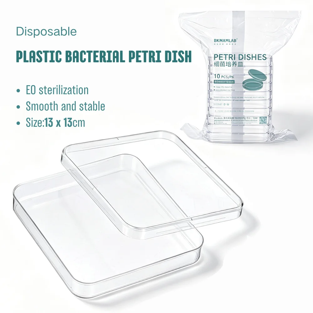 10pcs/lot Disposable plastic bacterial Petri dish 13 x 13cm Culture Dish Plate for Laboratory Analysis