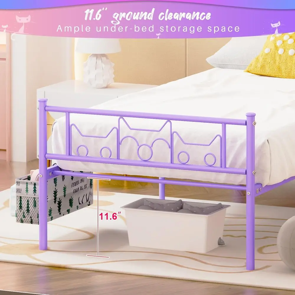 إطار سرير مزدوج معدني برينسيس أرجواني مع لوح أمامي ولوح قدم وتخزين للأطفال
