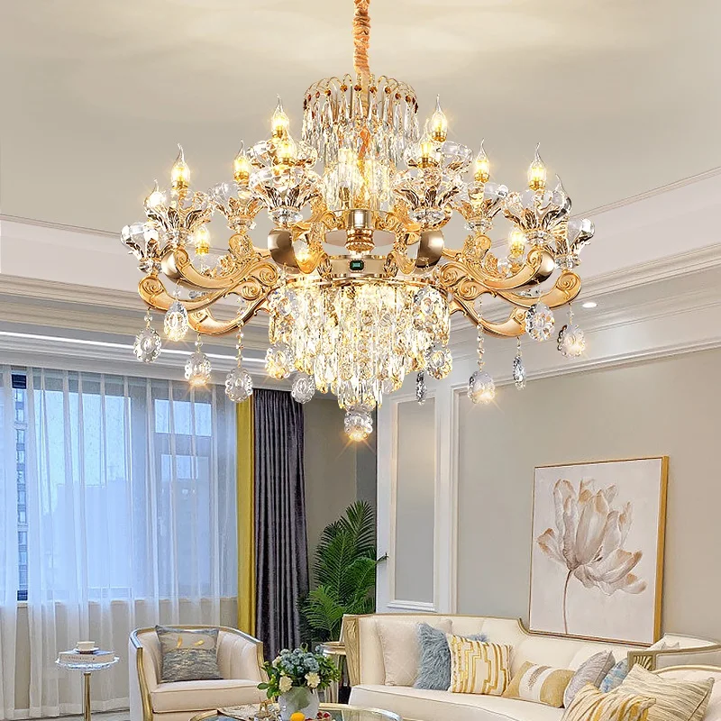 European Style Duplex Chandelier European Style Villa Living Room Candle Crystal Chandelier Hotel Lobby Chandelier In The Middle