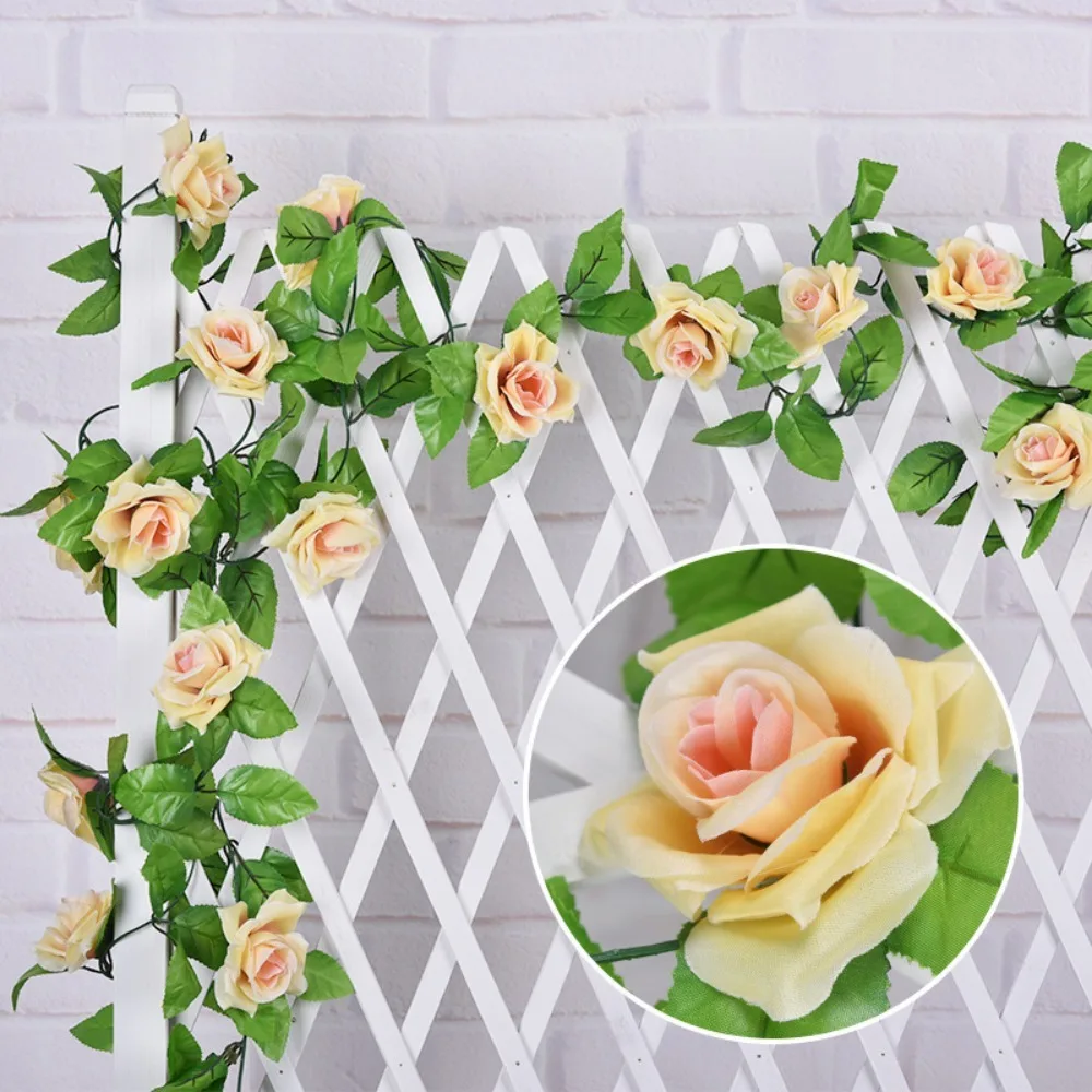 

Elegant 2.4M Artificial Plants 9 Silk Rose Flower Head Vine Hanging Wall Home Garden Decorations