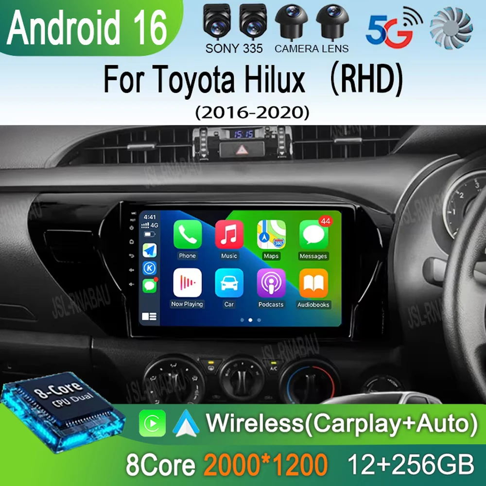 

Автомагнитола Android 16 с CarPlay, 2K экраном, Wi-Fi+4G, мультимедийный плеер для Toyota Hilux 2016-2020, 2DIN, стереосистема, головное устройство