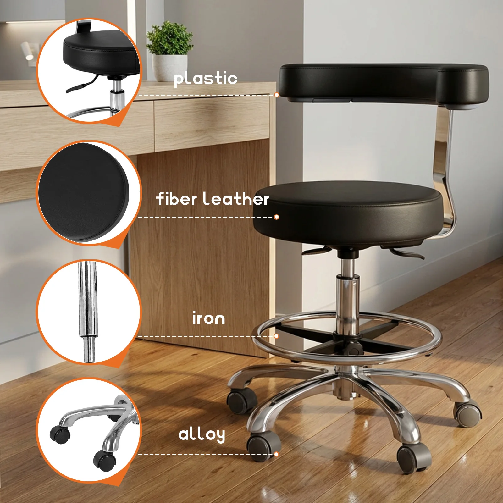 

Chair Ergonomic Dental Stool & Backrest & Wheels Rolling Stool Medical Chair Height Adjustable Chairs for School Salon Shop Home