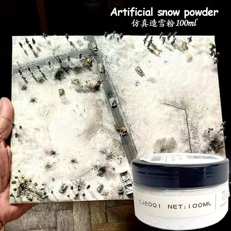 100 ml/botella de simulación de polvo de nieve escena de nieve material de paisajismo partículas de construcción mesa de arena material tren diseño ferroviario
