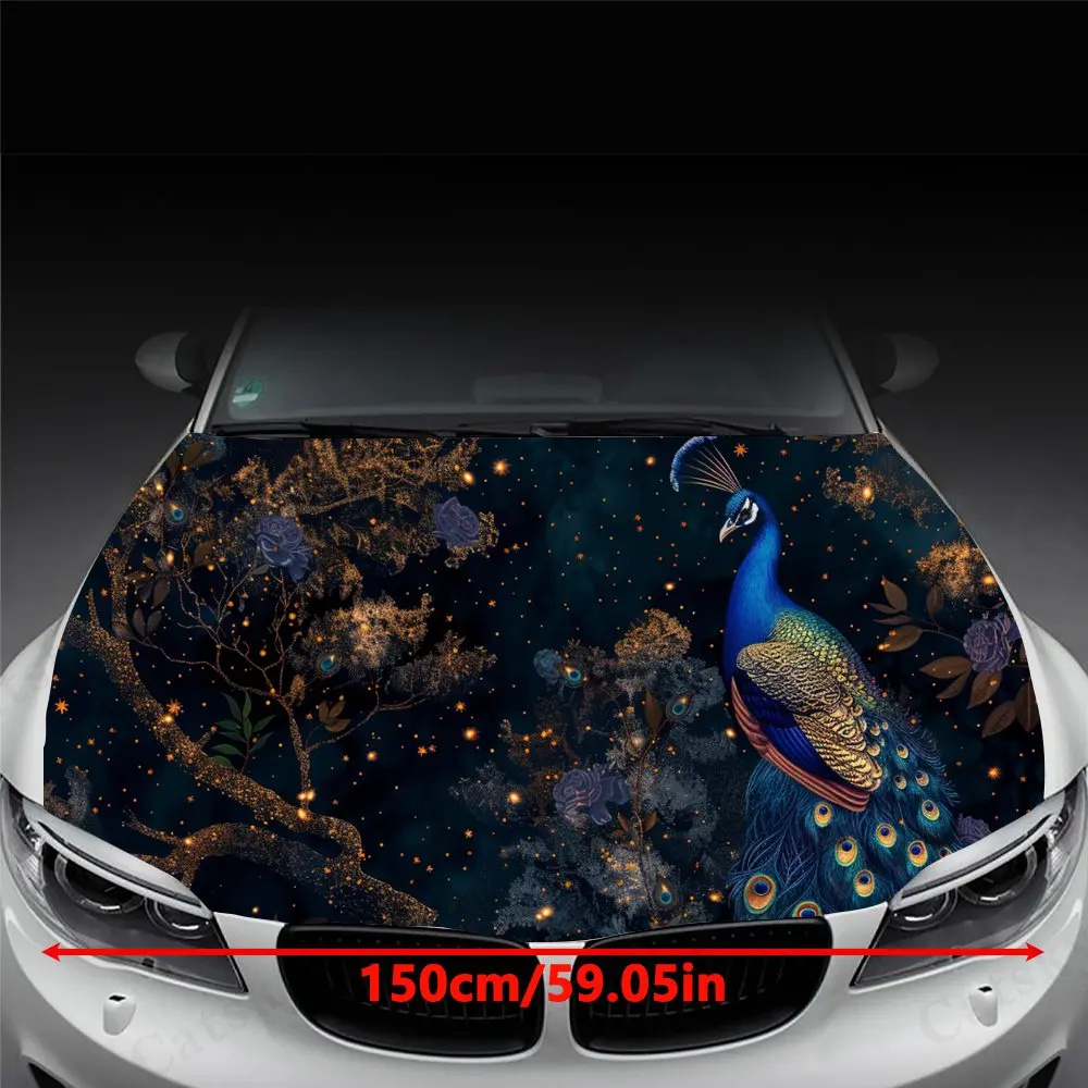 Midnight - Hidden Peacock Design Car Bonnet Decals, Waterproof Self-Adhesive Vinyl Stickers for Vehicles, Protective Car Decorat